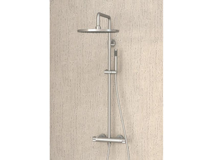 Round thermostatic shower column, brushed nickel finish -