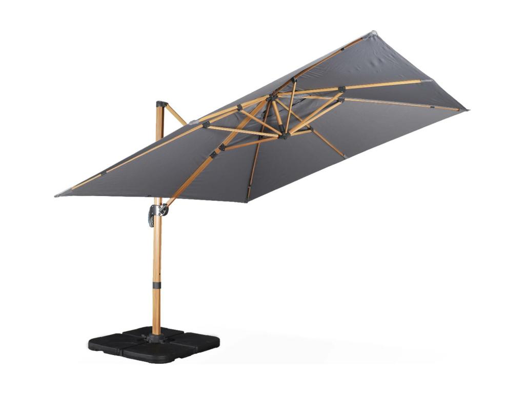 High-end 3x3m square cantilever parasol - Grey - Offset tiltable parasol - foldable and 360° rotating.