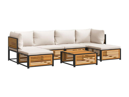 7-piece garden furniture set with cushions, solid wood
