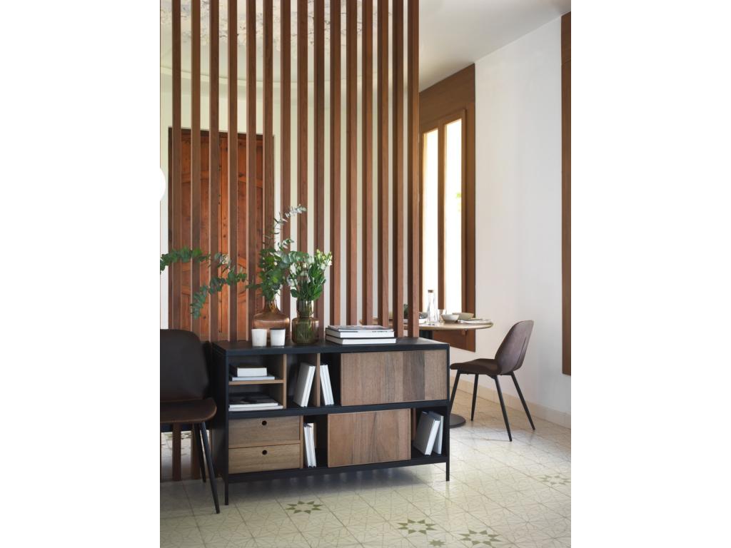 Black ash wood sideboard with metal base