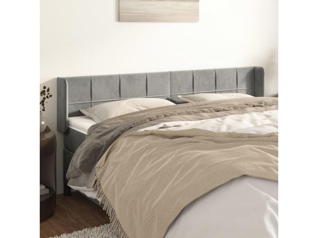 Headboard with wings, light grey, 183x16x78/88 cm, velvet