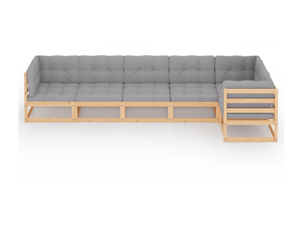 6-piece garden furniture set with cushions, solid pine wood, 22