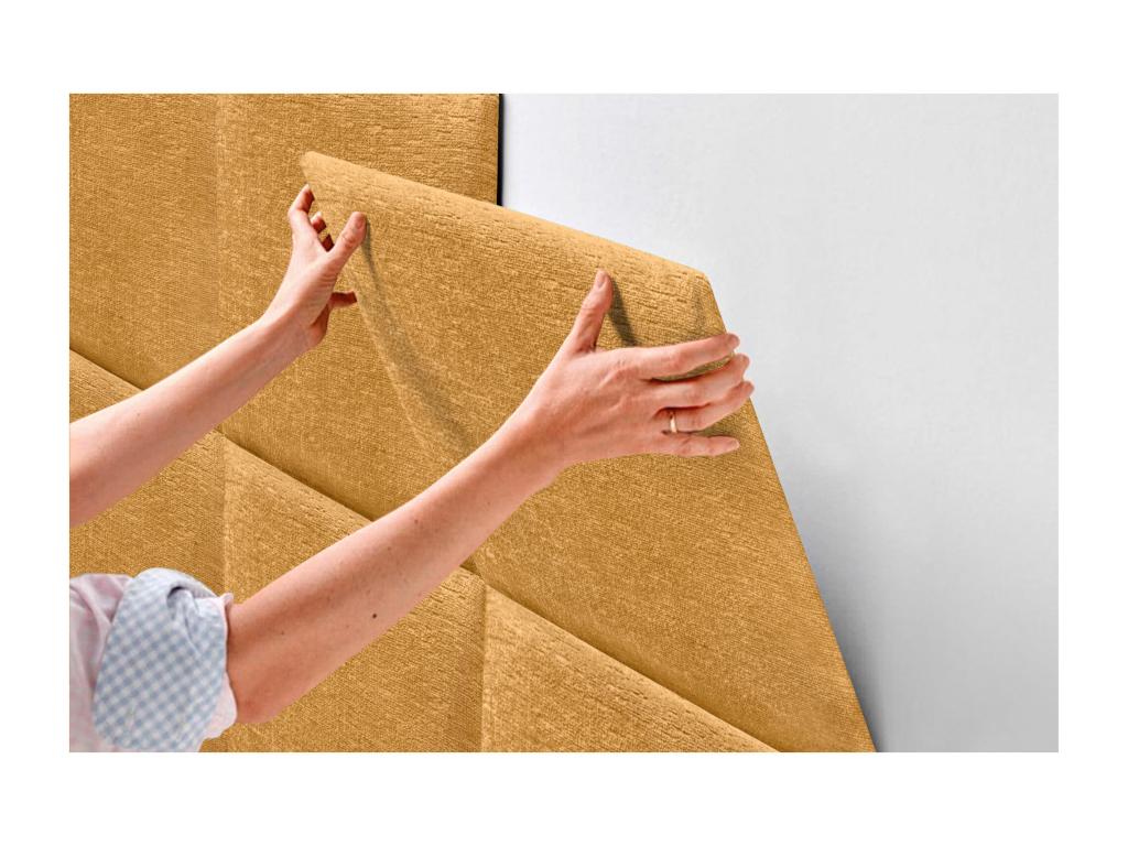 Upholstered Headboard in Eco-Friendly Wool, Composed of Interchangeable Self-Adhesive Panels, Luxury Upholstered Bedroom, Mustard, 90 cm