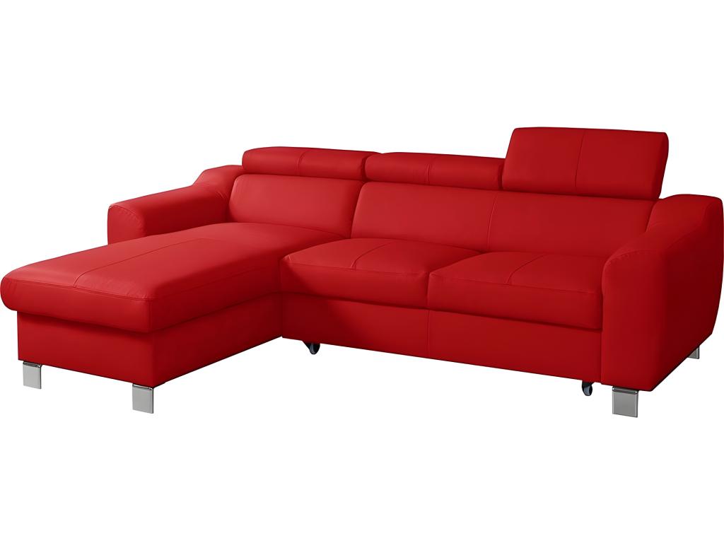 Luxury Italian leather 5-seater convertible corner sofa, dark red, left-hand corner