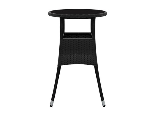 Garden table 60x75 cm Tempered glass/woven resin Black
