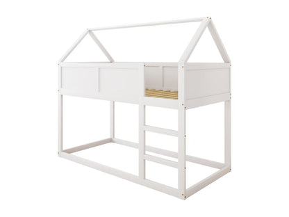 Bunk bed 90x200cm children's cabin bed with stairs and 1x slatted base on top, solid white wood frame