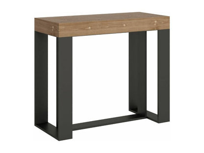 Extendable console table in solid pine with anthracite metal legs, seats 14, 40 to 300cm, Fonja