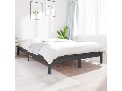 Grey Bed Frame 135x190 cm Solid Pine Wood Double