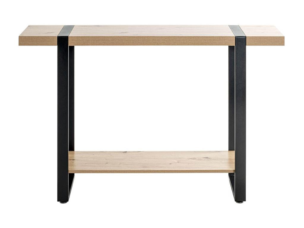 Console table/cabinet in oak-colored wood and black metal - length 120 x depth 30 x height 82 cm