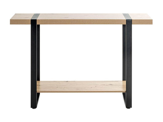Console table/cabinet in oak-colored wood and black metal - length 120 x depth 30 x height 82 cm