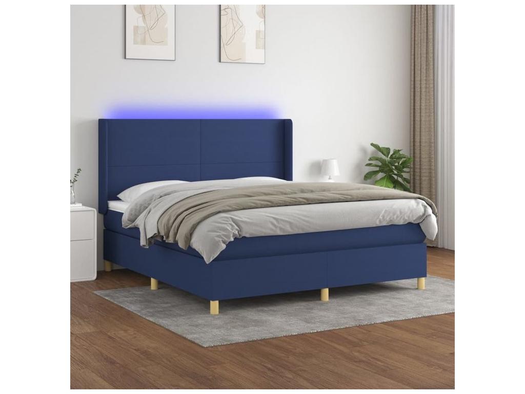 Bed base with mattress and LED light, blue, 160x200 cm, fabric