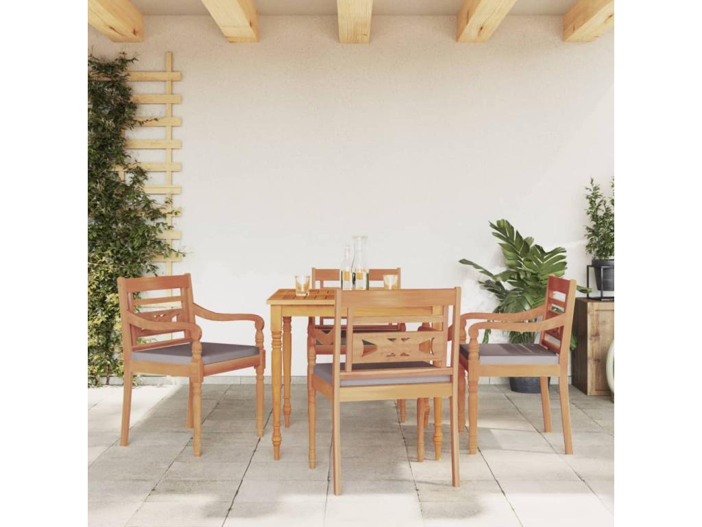 5-piece garden dining set with dark grey cushions