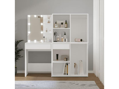 LED dressing table with 2 cabinets, white engineered wood