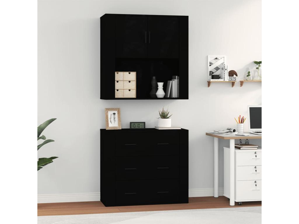 Black Engineered Wood Highboard