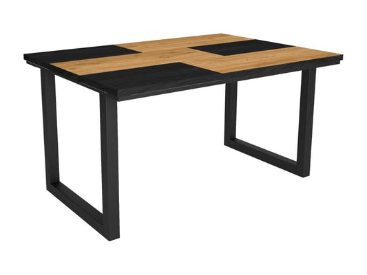Dining table for 6 people, 140cm. Robust, stable structure with solid legs. Oak and black finish.