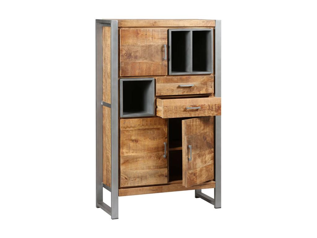 3-Door, 2-Drawer Buffet in Wood and Patinated Steel