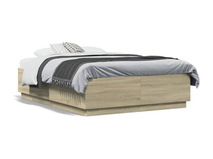 Bed frame with LED lights, oak finish, 120x190 cm