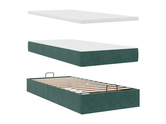 Bed frame with dark green 200x200 cm velvet mattress