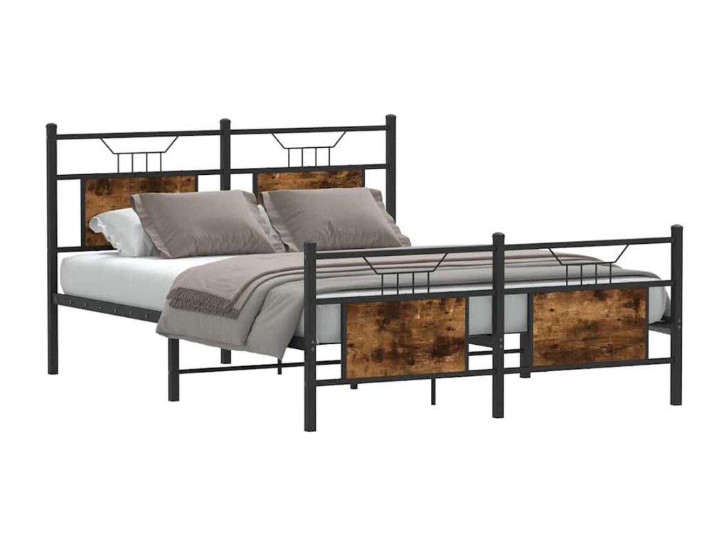 Bed frame without mattress, smoked oak, 140x200 cm, engineered wood