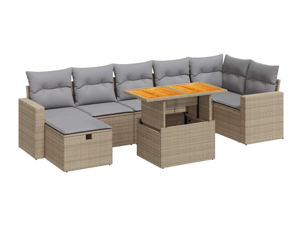 5-piece garden furniture set with cushions, beige woven resin