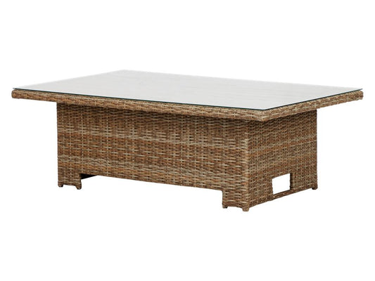 Gram Garden Table 134x84 cm H 68/44 with lifting function with natural glass top.