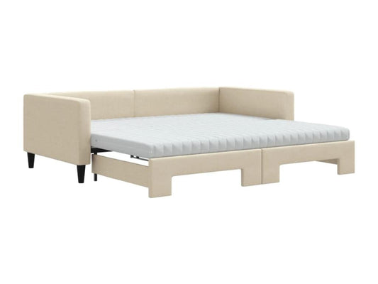 Daybed with pull-out bed and cream mattress 100x200 cm fabric