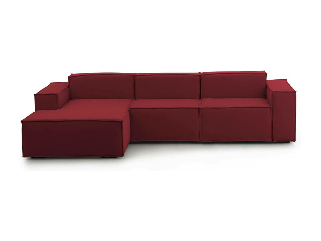 Fixed sofa, modular 3-seater sofa with left-hand peninsula, Made in Italy, Modern fabric sofa, 300x170x70 cm, Red