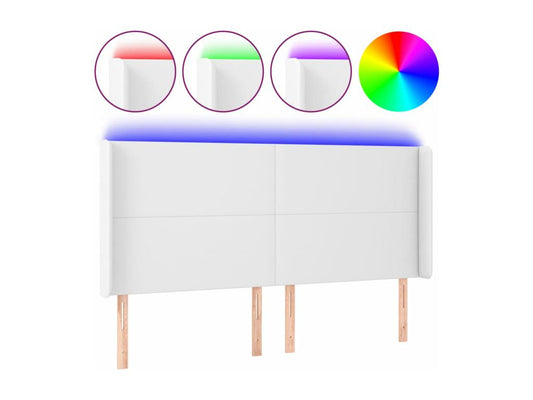 White LED Headboard 163x16x118/128 cm Faux Leather