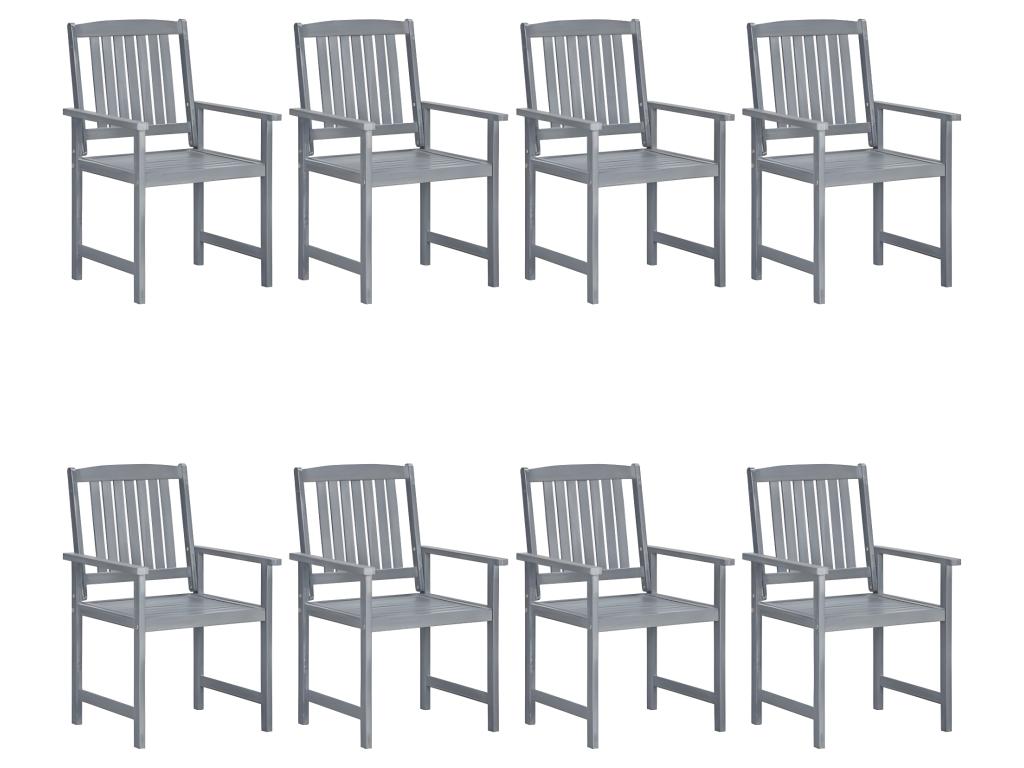 Garden chairs and cushions, set of 8, solid wood, grey