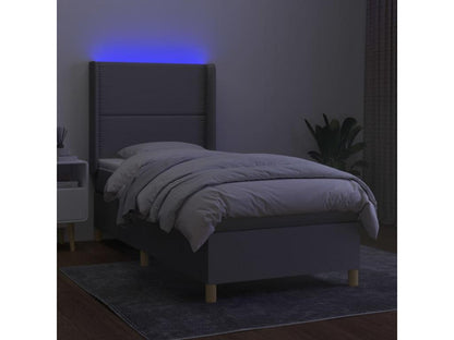 Upholstered bed base with mattress and LED light, light grey, 100x200 cm, fabric