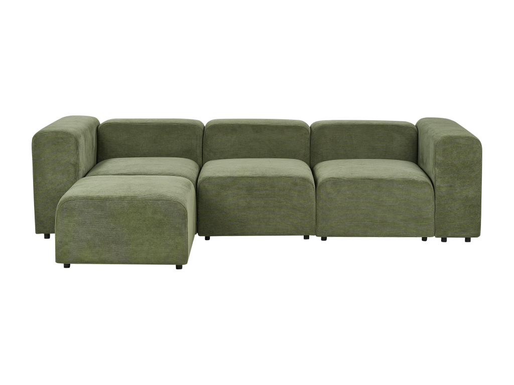 Modular sofa in green corduroy with 3-seater ottoman