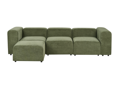 Modular sofa in green corduroy with 3-seater ottoman