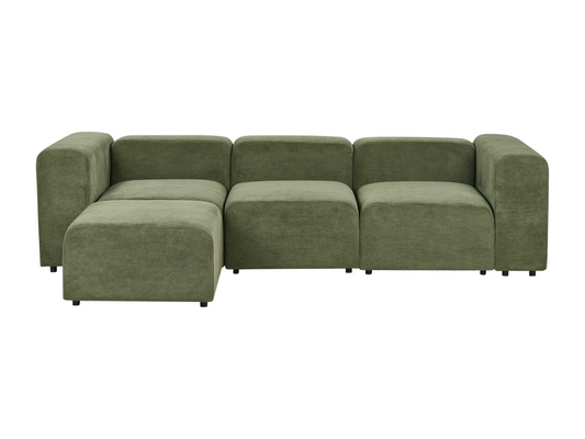Modular sofa in green corduroy with 3-seater ottoman