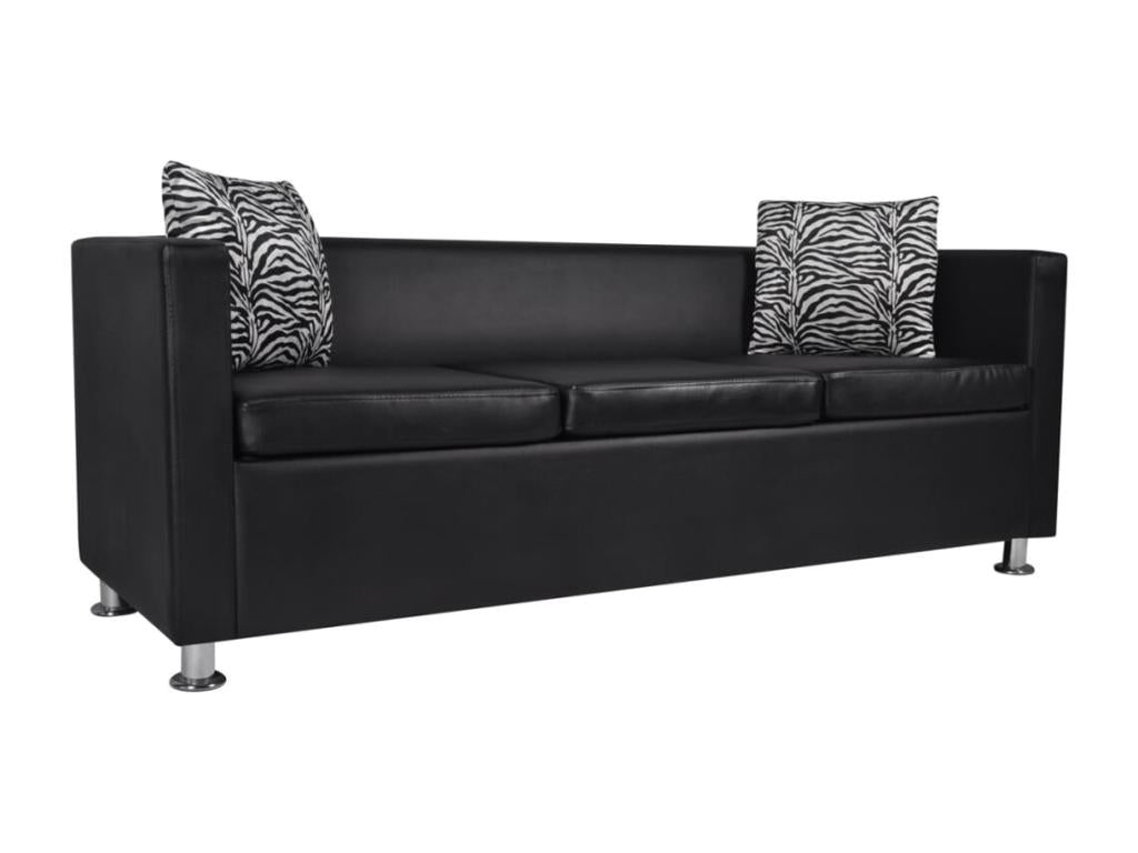3-seater sofa in black faux leather