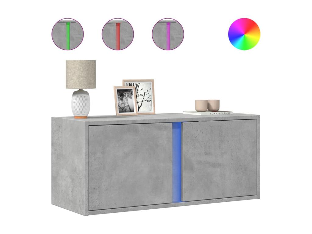 Wall-mounted TV unit with LED lighting, concrete grey, 80x31x35 cm