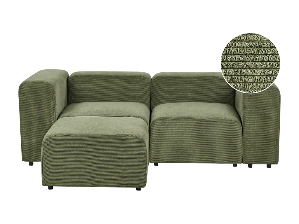 Modular sofa in green corduroy with ottoman