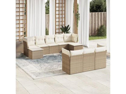 Garden furniture set with 10 beige resin wicker cushions