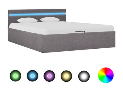 Bed frame with hydraulic storage and LED lighting, 140x200 cm