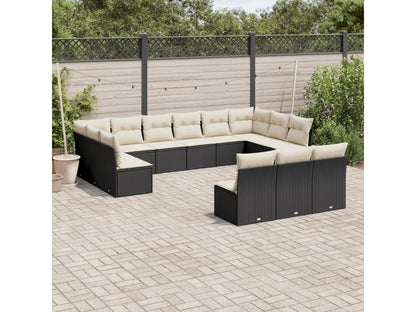Garden furniture set with cushions, 13 pieces, black woven resin