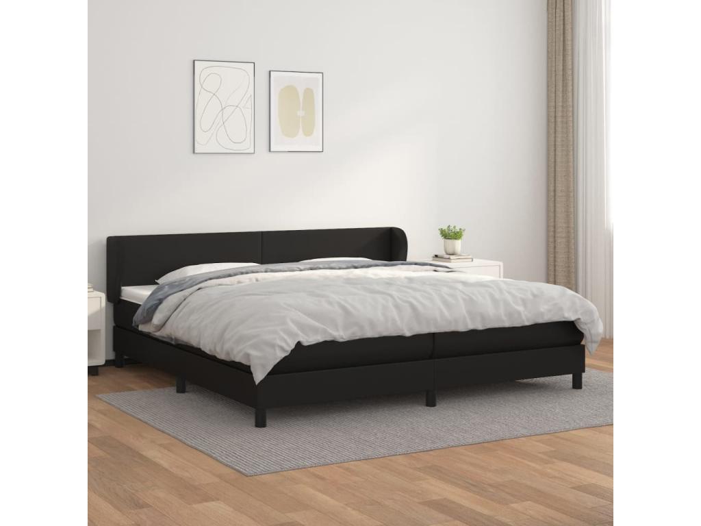 Upholstered bed base with mattress, black, 200x200 cm, faux leather