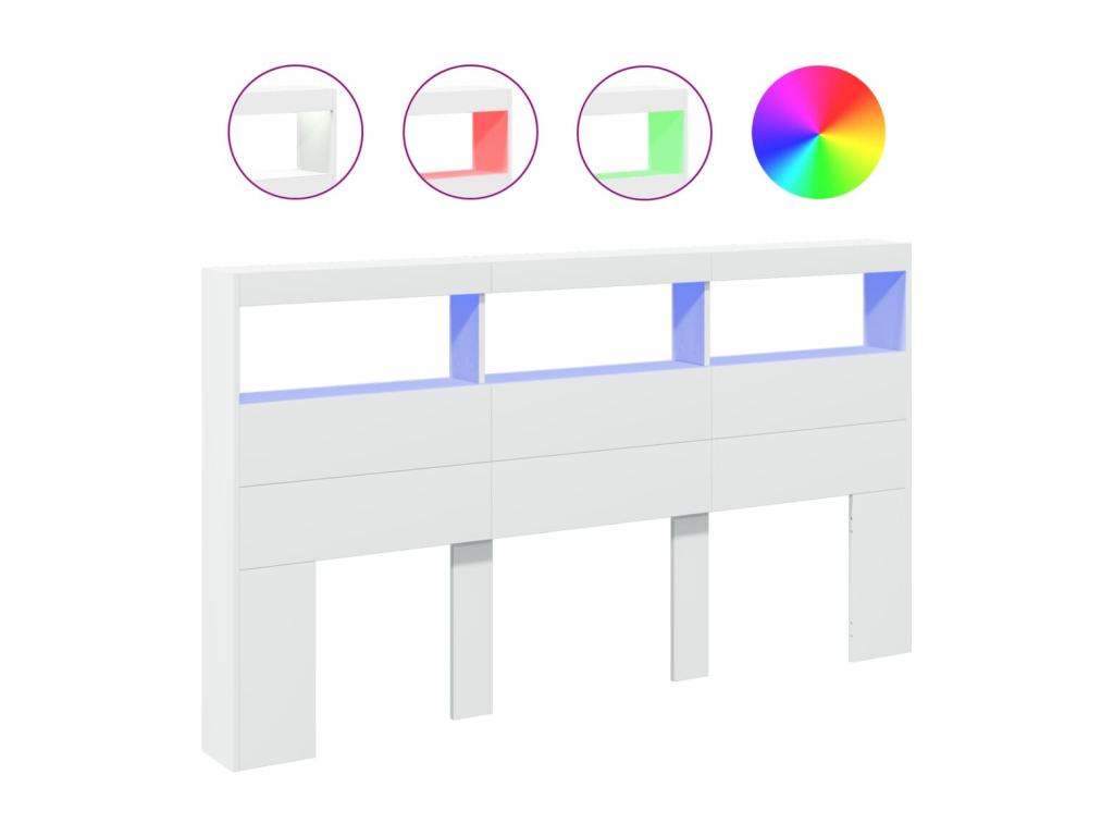 Headboard wardrobe with white LED lighting, 180x17x102 cm