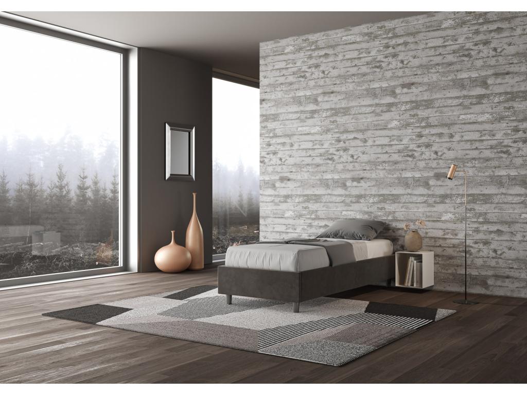 Bed frame without slatted base, upholstered, 80x190 cm, grey microfiber