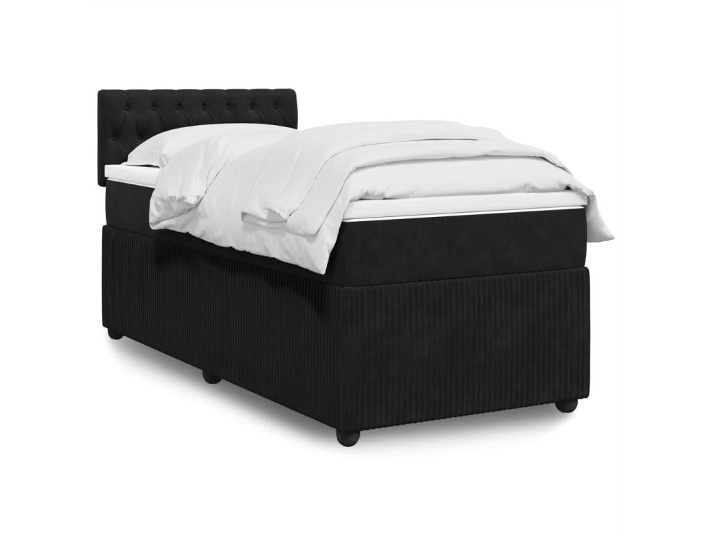 Bed base with mattress, black, 90x200 cm, velvet