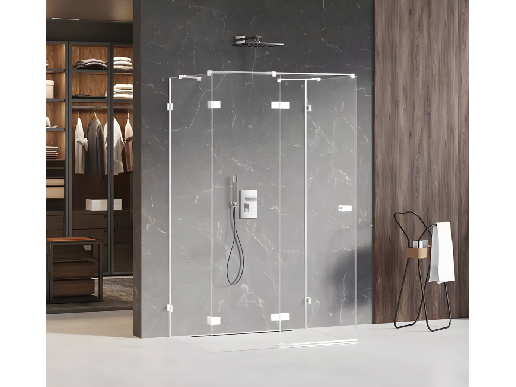 Left-hand pivoting shower enclosure 120x70cm, white, front access