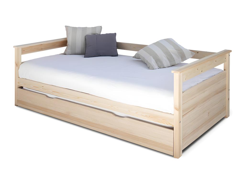 Trundle bed set with 2 mattresses 90x200 cm solid wood natural wood