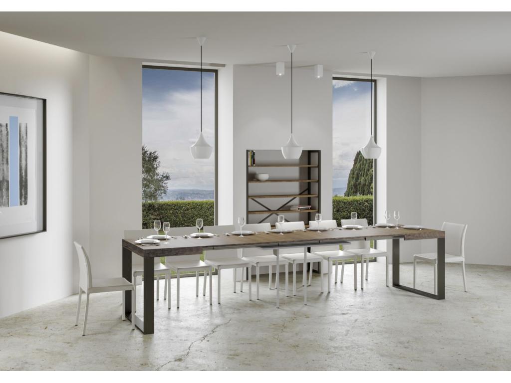 Extendable dining table, brown color - Legs and support on 2 thin extensions - Extendable width 130 to 234cm