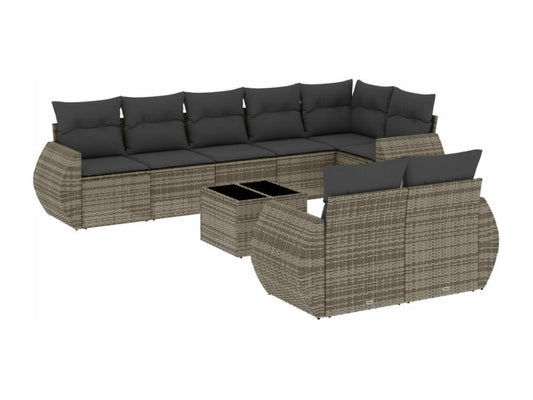 9-piece garden furniture set with grey resin wicker cushions