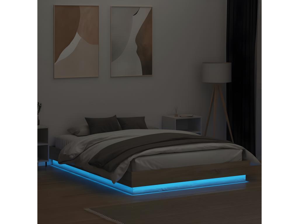 Bed frame with LED lighting, without mattress, oak finish, 150x200 cm