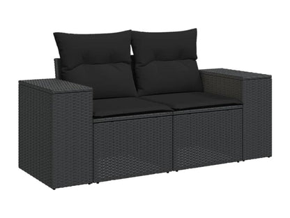 10-piece garden furniture set with cushions, black woven resin