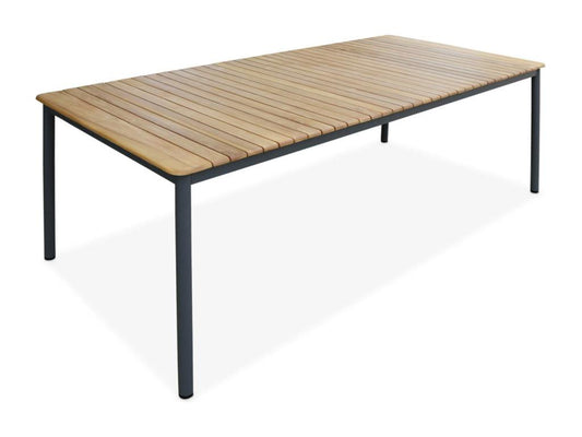 Teak wood garden table - anthracite stainless steel frame - seats 8